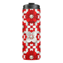 Garrafa Térmica Vibrant Red And White Floral Pattern With Pearl