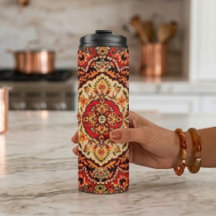 Vibrant Red Floral Medallion Persian Ornate 