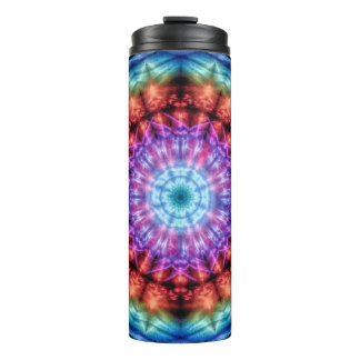 Garrafa Térmica Vibrante Arco-Íris Caleidoscópio Colorido Mandala
