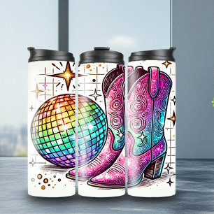 Garrafa Térmica Vibrante Disco Ball Cowboy Boots Tumbler Térmico