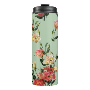 Garrafa Térmica Victorian Lisianthus: Olive Floral Watercolor.