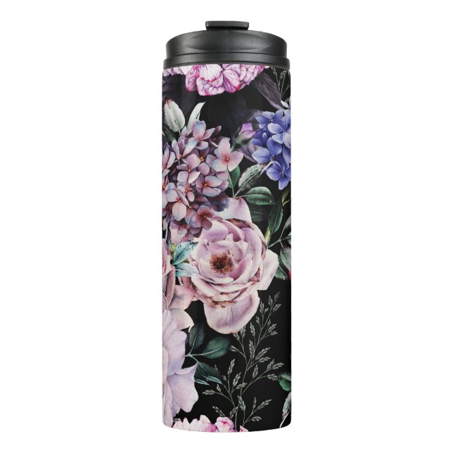 Garrafa Térmica Vidro Floral Escuro Design (Frente)