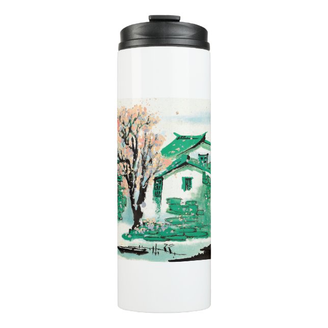 Garrafa Térmica Vila de Pintura da Natureza (Frente)