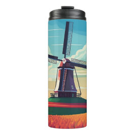 Garrafa Térmica Vindmill Tulip Field Netherlands Ilustração