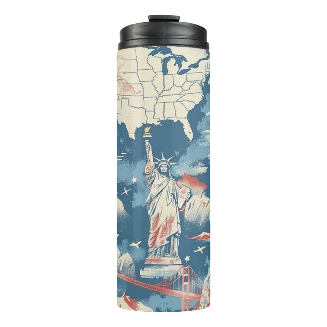Garrafa Térmica Vintage American Landmark Pattern - Liberty, EUA (Frente)