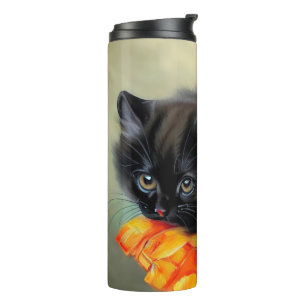 Garrafa Térmica Vintage Black Kitten com Red Flower Blanket