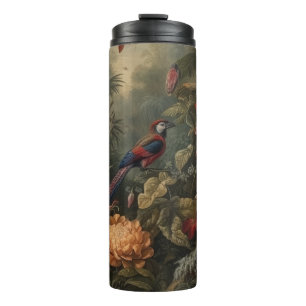Garrafa Térmica Vintage botânica bird flores no paraíso