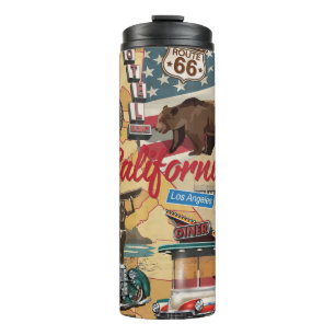 Garrafa Térmica Vintage California poster com atrações turísticas