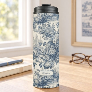 Garrafa Térmica Vintage chic Blue toile de jouy monograma