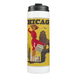 Garrafa Térmica Vintage Chicago EUA Air Viagem Advertisement