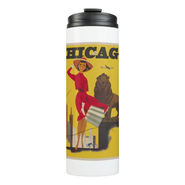 Garrafa Térmica Vintage Chicago EUA Air Viagem Advertisement (Frente)
