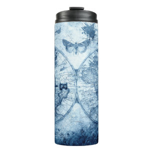 Garrafa Térmica Vintage Compass   Gráfico do mar Náutico de Grunge