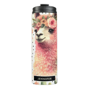 Garrafa Térmica Vintage Cute Llama Watercolor