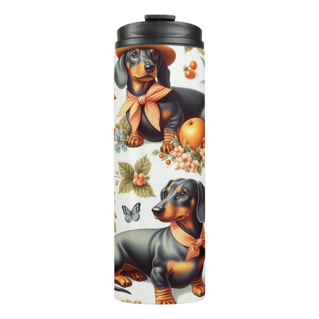Garrafa Térmica Vintage Dachshund Seamless (Frente)