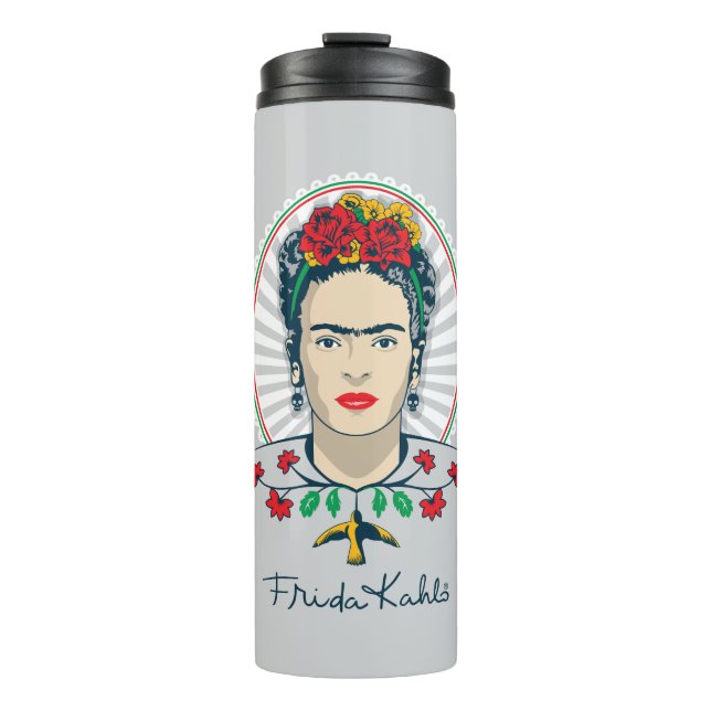 Garrafa Térmica Vintage de Frida Kahlo | floral (Frente)