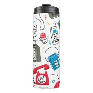 Garrafa Térmica Vintage doodle s 90 com caixa de bum, televisão