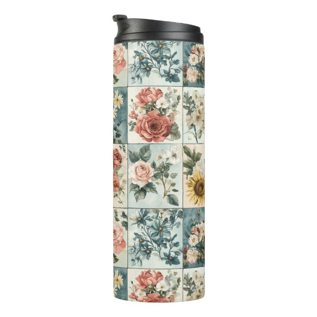 Garrafa Térmica Vintage Floral Patch Style Design (Rotação à direita)