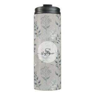 Garrafa Térmica Vintage Floral Patterno sobre a Cinza russa
