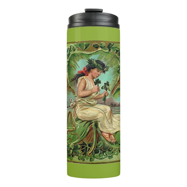 Garrafa Térmica Vintage Girl with Shamrocks (Frente)