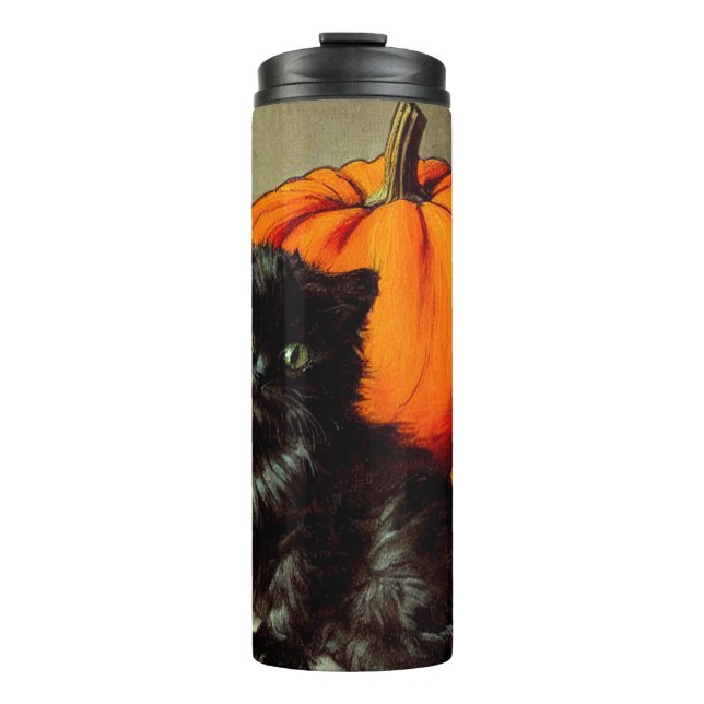 Garrafa Térmica Vintage Halloween Black Cat e Pumpkins (Frente)
