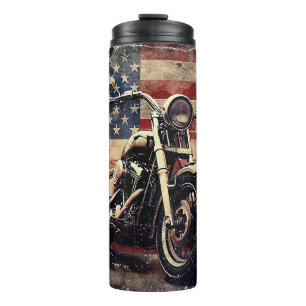 Garrafa Térmica Vintage Motorcycle USA Flag Retro Biker American