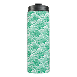 Garrafa Térmica Vintage Ondas Japonesas, Jade Green e White