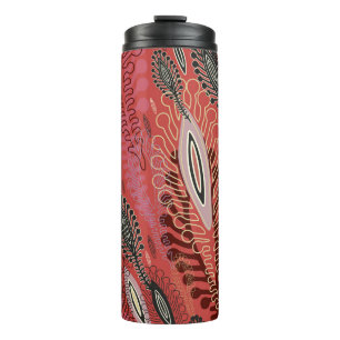 Garrafa Térmica Vintage Peafowl Vermelho Decorativo Sem Olhos Padr