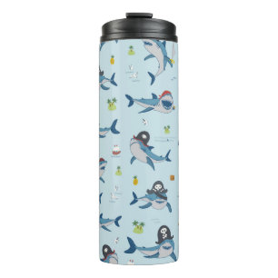 Garrafa Térmica Vintage pirata tubarão-do-mar engraçado, animal se