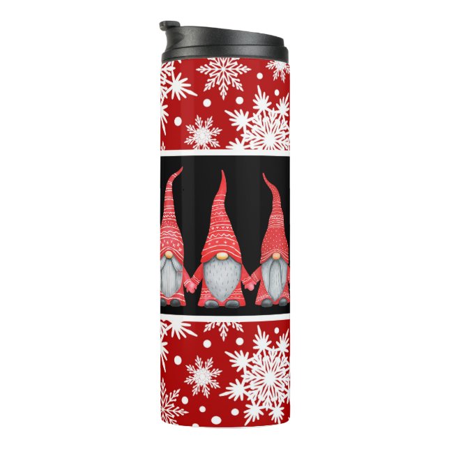 Garrafa Térmica Vintage Red Snowflake Caroling Gnomos (Rotação à direita)