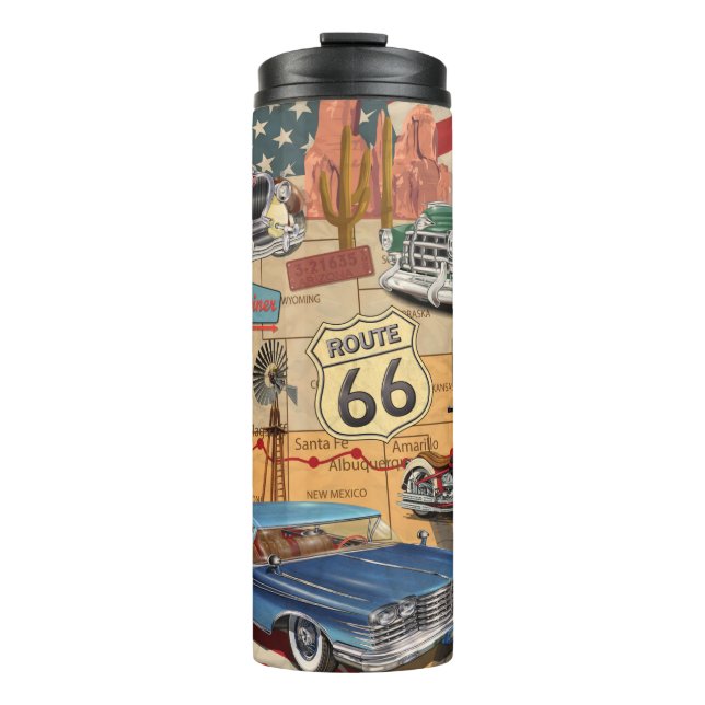 Garrafa Térmica Vintage Route 66 poster. (Frente)
