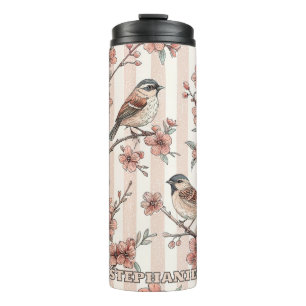 Garrafa Térmica Vintage Sakura Cherry Blossom & Bird Aestética 6