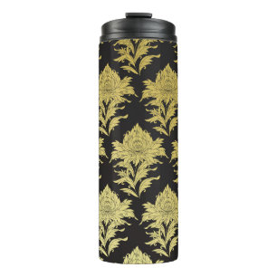 Garrafa Térmica  vintage seamless pattern with golden flower on bl