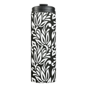 Garrafa Térmica Vintage sem costura, preto e branco, floral