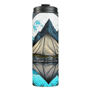 Garrafa Térmica Vintage Tent no lago de Montanhas Reflexão