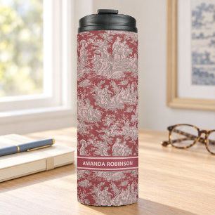 Garrafa Térmica Vintage vermelho rosa toile de jouy impresso