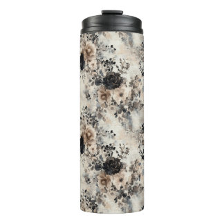 Garrafa Térmica Vintage Watercolor Rosas em bege, preto, creme