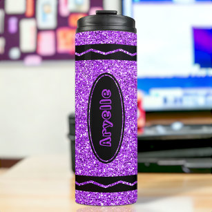 Garrafa Térmica Violet Purple Custom Name Glitter Crayon Tumbler