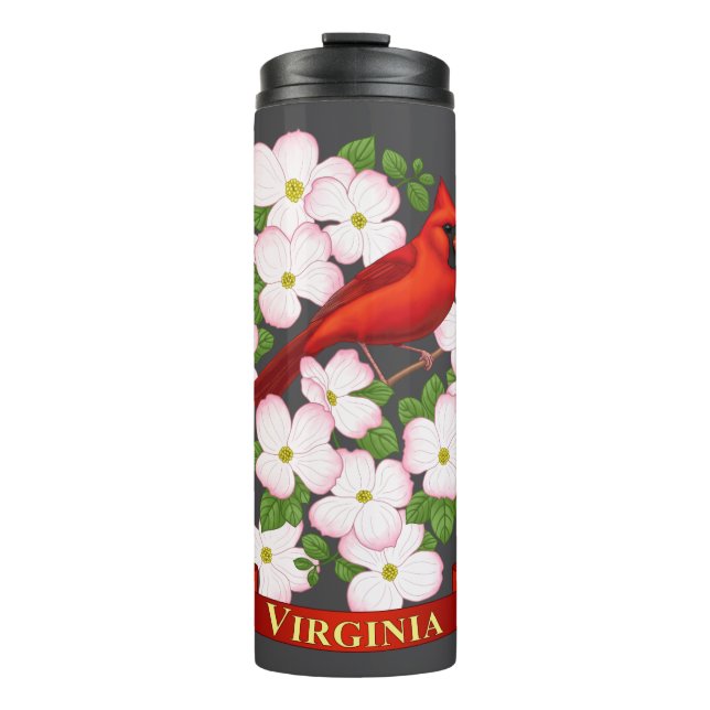 Garrafa Térmica Virginia State Cardinal Bird e Dogwood Flower (Frente)