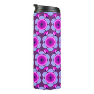 Garrafa Térmica Vírus floral dos anos 70 - rosa e roxo - impressão