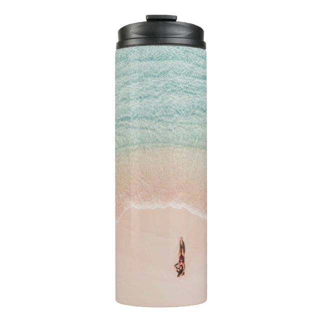 Garrafa Térmica Vista de Drone, Férias de Praia Rosa. (Frente)