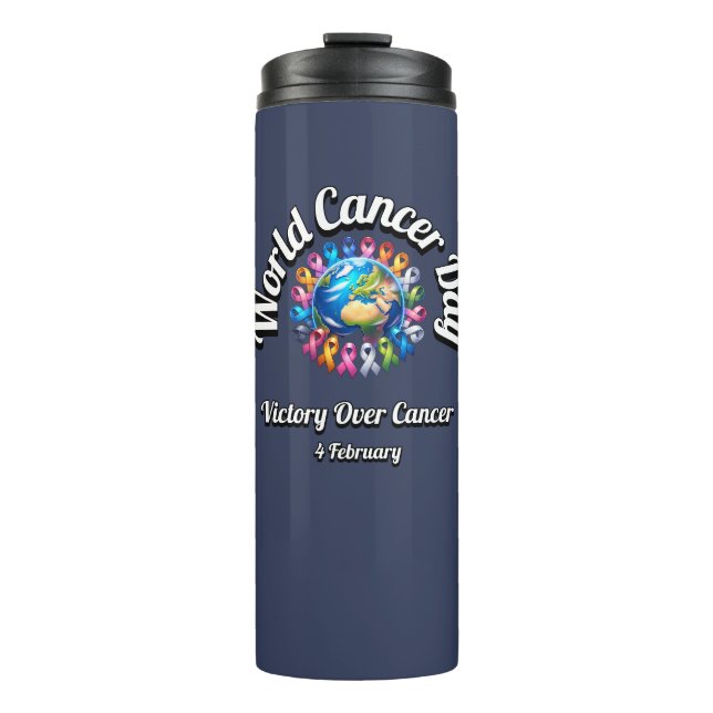 Garrafa Térmica Vitória Sobre Cancer. Dia Mundial do Cancer. (Frente)