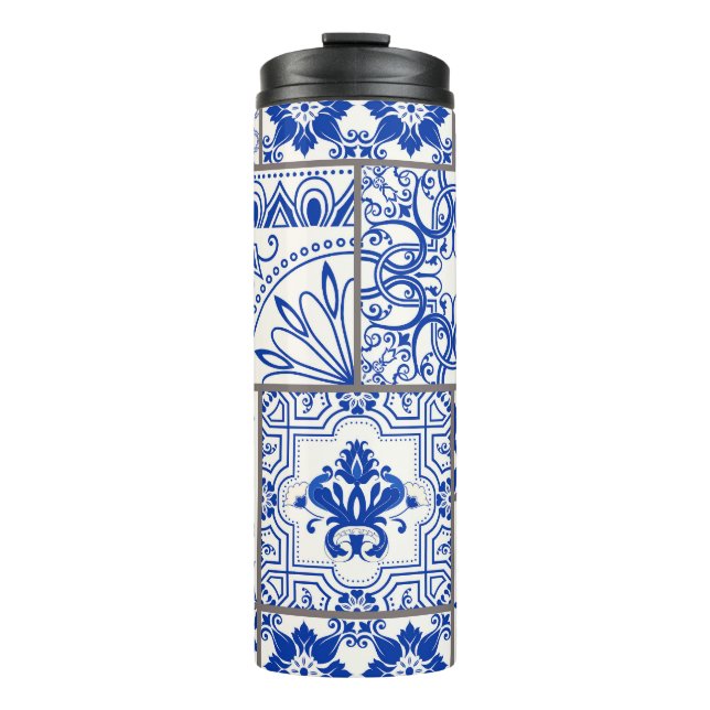 Garrafa Térmica Vitoriano Majolica: Padrão de Azulejo de Patches. (Frente)