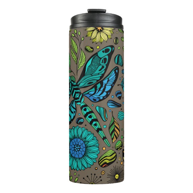 Garrafa Térmica Voe, voe libélula em marrom (Frente)