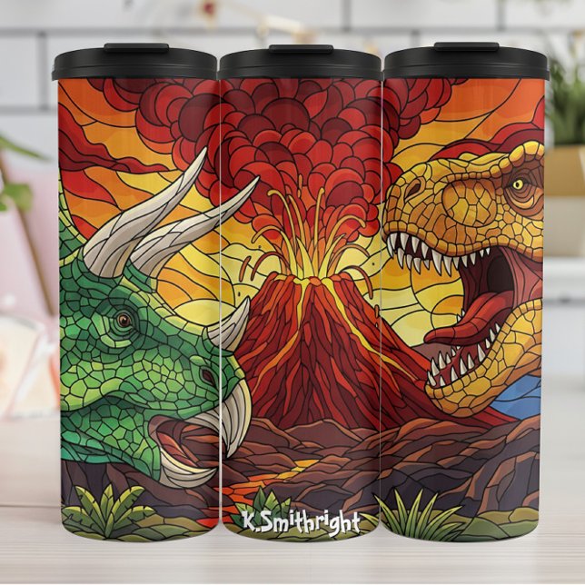 Garrafa Térmica Volcano Dinosaurs Stained Glass Battle (Criador carregado)