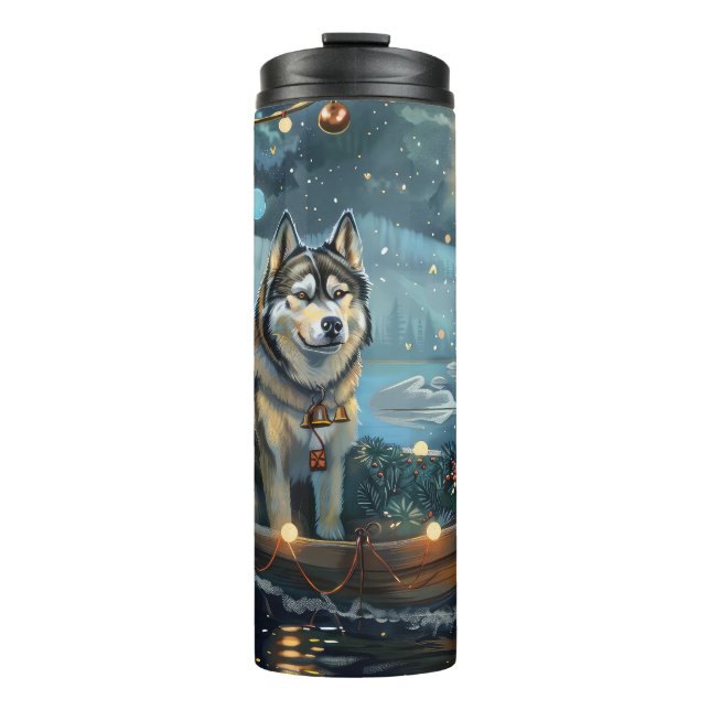 Garrafa Térmica Voyage festiva de Natal Malamute no Alasca (Frente)