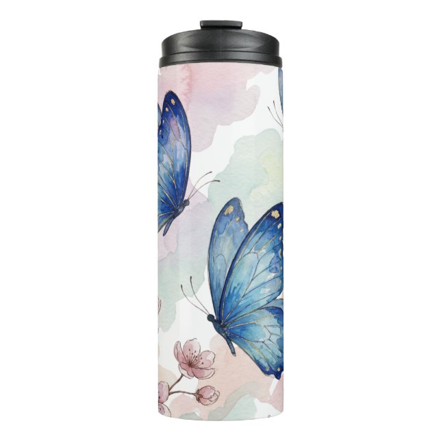 Garrafa Térmica Watercolor Blue Butterflies Mug Design – Elegant (Frente)