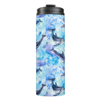 Garrafa Térmica watercolor dolphin fish seamless pattern
