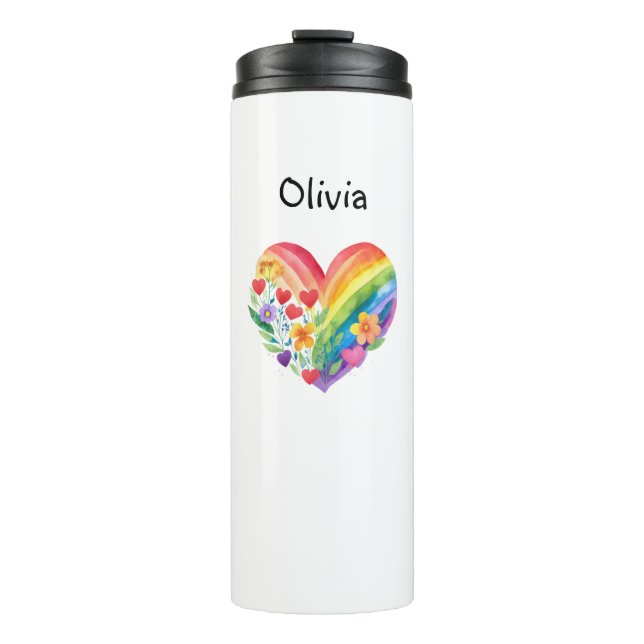 Garrafa Térmica Watercolor Rainbow Heart Personalized (Frente)