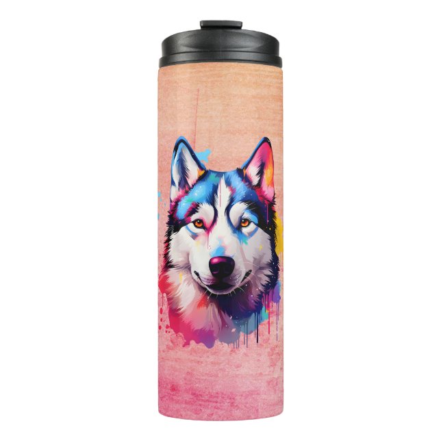 Garrafa Térmica Watercolor Siberian Husky Colorir Art (Frente)