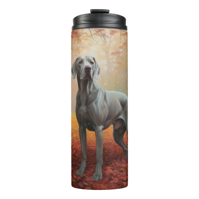 Garrafa Térmica Weimaraner das Folhas de outono cai inspirado (Frente)